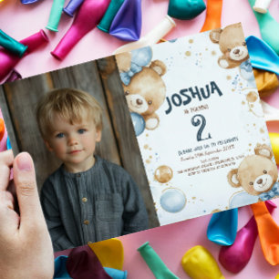 Teddy Bear And Balloons Kids Birthday Party Invitation