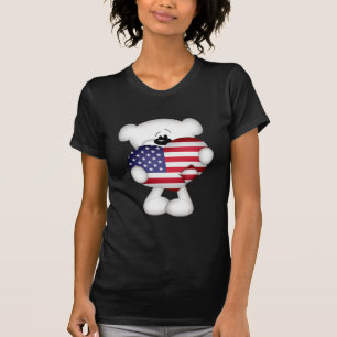 Teddy Bear and Big USA Flag Heart T-Shirt