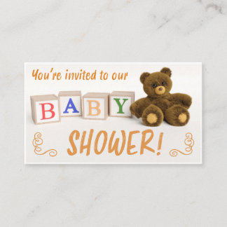 Teddy Bear and Blocks Baby Shower Enclosure Card