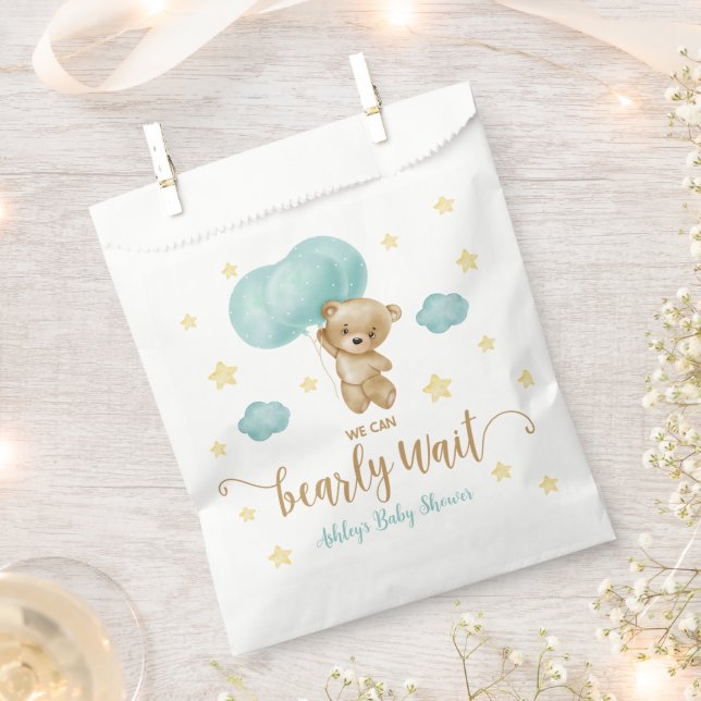 Teddy Bear and Blue Balloons Baby Shower Favour Bags (Clipped)