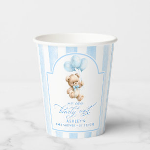 Teddy Bear and Blue Balloons Cute Baby Shower Paper Cups