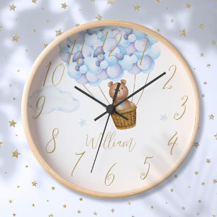 Teddy Bear And Blue Balloons Personalised Clock