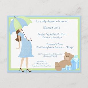Teddy Bear And Blue Gift Baby Shower Invitation