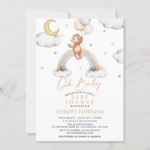 Teddy bear and Boho Rainbow Baby Shower Invitation
