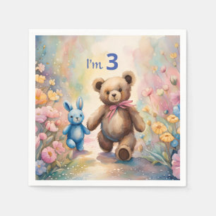 Teddy bear and Bunny In a Pastel Garden Napkin