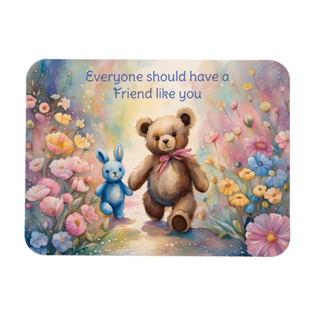 Teddy bear and Bunny In a Pastel Garden Party Magnet (Horizontal)