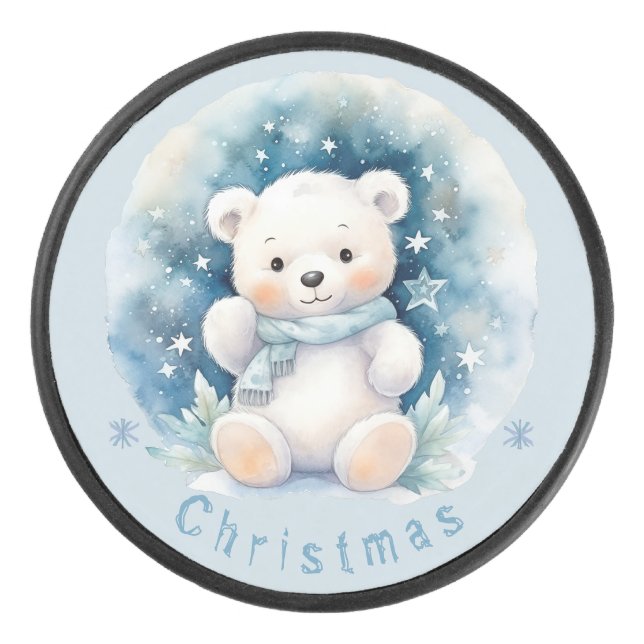 Teddy Bear and Christmas  Hockey Puck (Front)