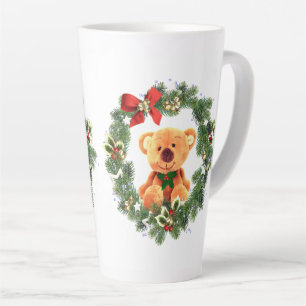 Teddy Bear and Christmas Wreath Holiday Home Latte Mug