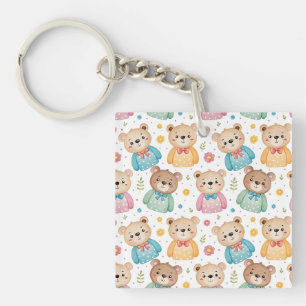 Teddy bear and flowers key ring