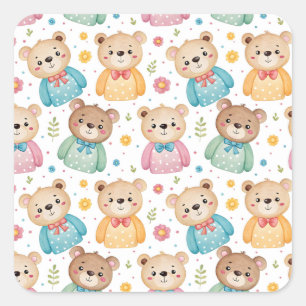 Teddy bear and flowers square sticker