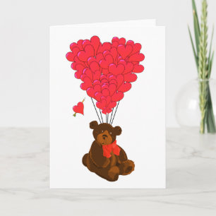 Teddy bear and  heart balloons holiday card