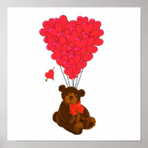 Teddy bear and heart balloons