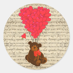 Teddy bear and heart classic round sticker