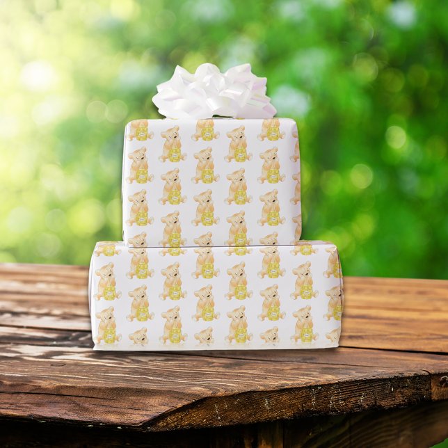 Teddy Bear and Honey Gender Neutral Baby Shower Wrapping Paper (Creator Uploaded)