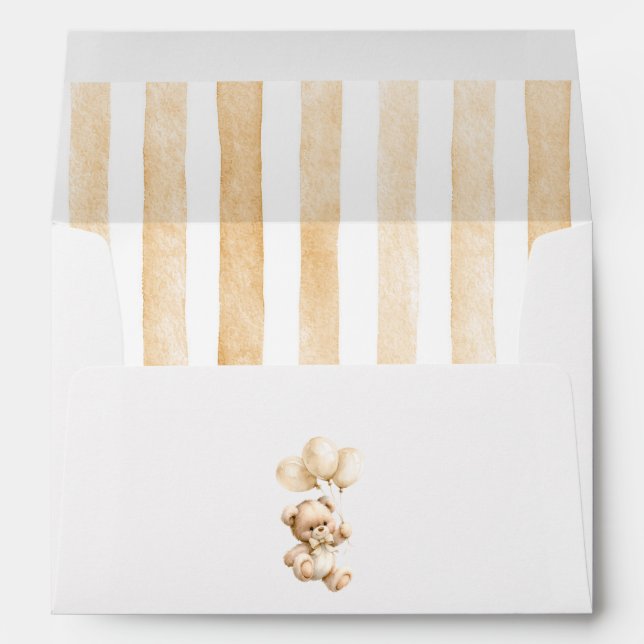 Teddy Bear and Light Brown Balloons Baby Shower Envelope (Back (Bottom))