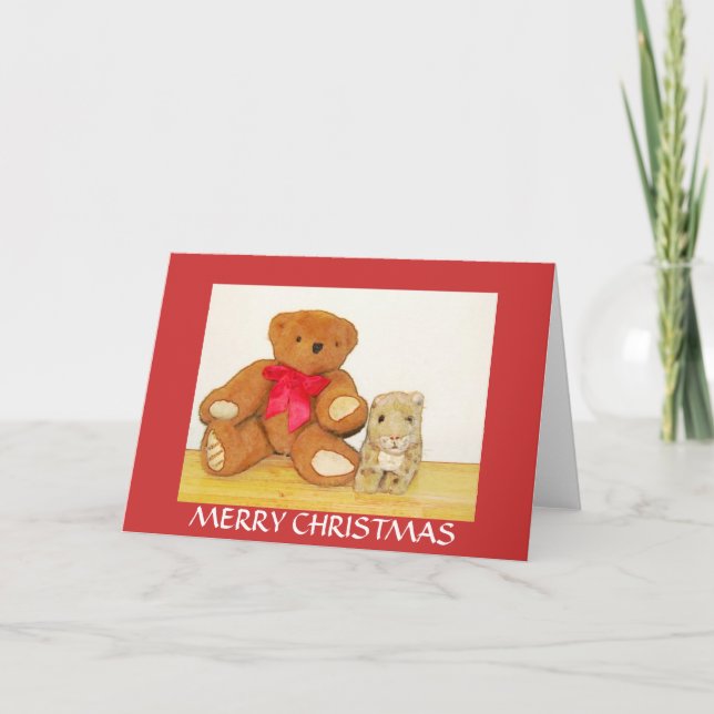 Teddy Bear and  Lion Cub  Christmas Card (Front)