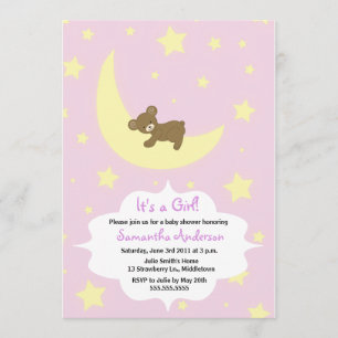 Teddy Bear and Moon Baby Shower Invite - Girl
