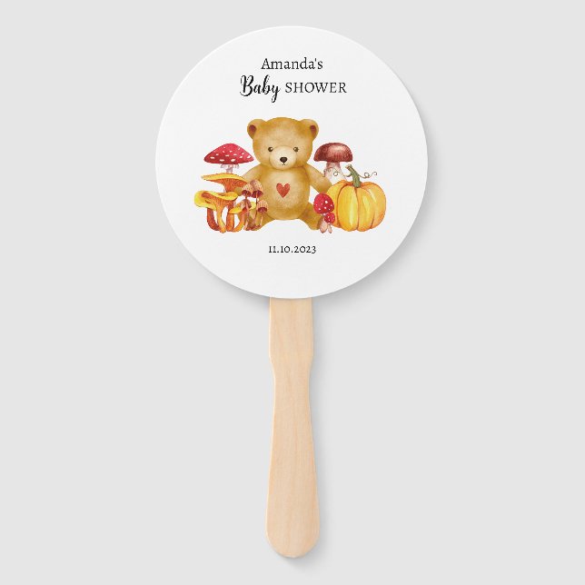 Teddy Bear and Mushroom Wonderland Hand Fan (Front)