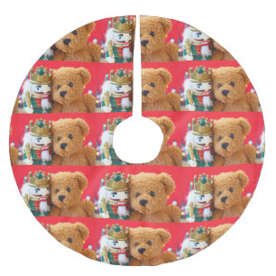Teddy bear and nutcracker brushed polyester tree skirt