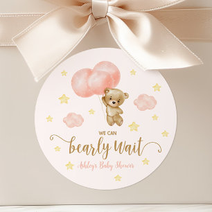 Teddy Bear and Pink Balloons Baby Shower Favour Classic Round Sticker