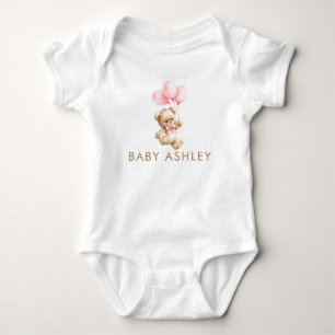 Teddy Bear and Pink Balloons Cute Baby Shower Gift Bodysuit