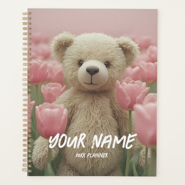 Teddy Bear and Pink Tulip Planner Gentle Planning (Front)