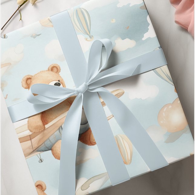 Teddy Bear and Plane Kids Seamless Pattern Wrapping Paper (Creator Uploaded)