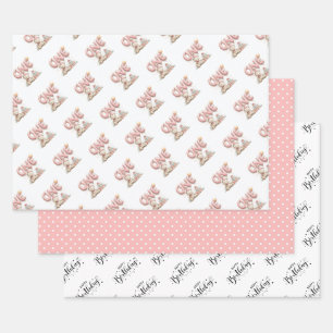 Teddy Bear and Polka Dot Happy Birthday Wrapping Paper Sheet