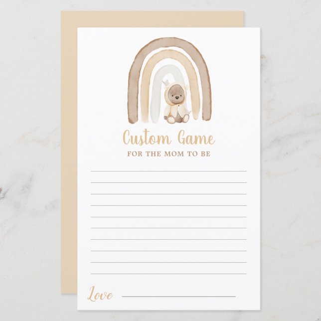 Teddy bear and Rainbow Baby Shower Custom Game (Front/Back)