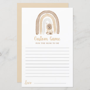 Teddy bear and Rainbow Baby Shower Custom Game