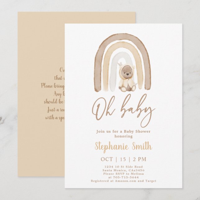 Teddy bear and Rainbow Baby Shower Invitation (Front/Back)