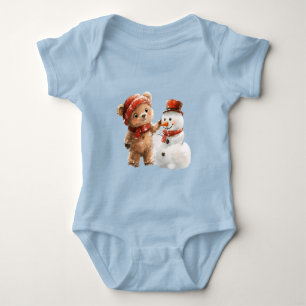 Teddy Bear and Snowman Baby Bodysuit