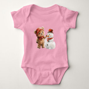 Teddy Bear and Snowman Baby Bodysuit