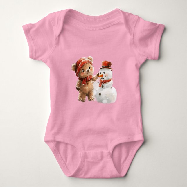 Teddy Bear and Snowman Baby Bodysuit (Front)