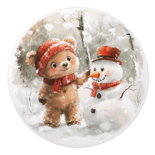 Teddy Bear and Snowman Ceramic Knob