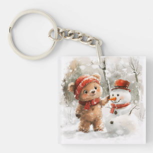 Teddy Bear and Snowman Key Ring