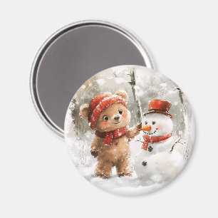 Teddy Bear and Snowman Magnet