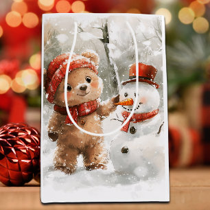 Teddy Bear and Snowman Medium Gift Bag
