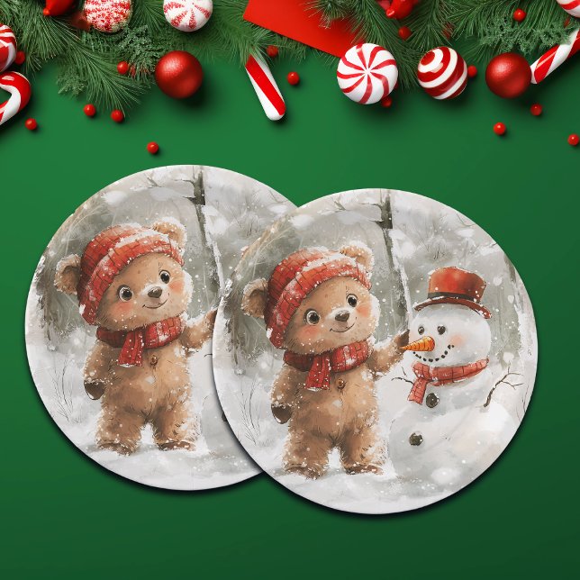 Teddy Bear and Snowman Paper Plate (Creator Uploaded)