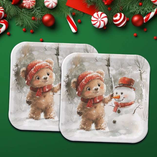 Teddy Bear and Snowman Paper Plate (Creator Uploaded)