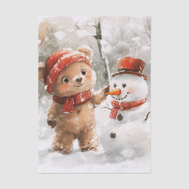 Teddy Bear and Snowman Tissue Paper (Front)