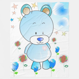 Teddy Bear and Stars Fleece Blanket