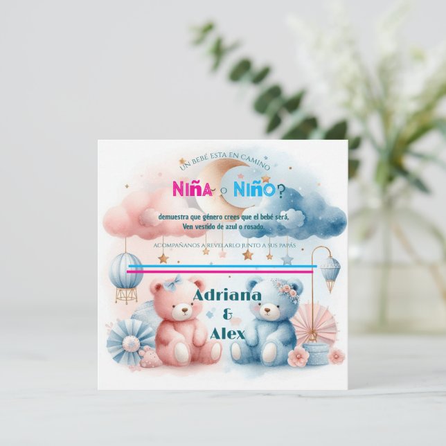 Teddy Bear and Stars Gender Reveal Custom  Save The Date (Standing Front)