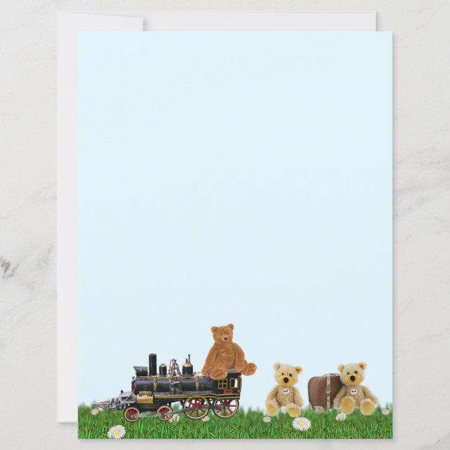Teddy Bear and Train Stationery (Front)
