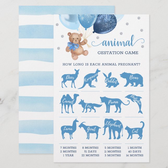 Teddy Bear Animal Gestation Game Baby Shower (Front/Back)