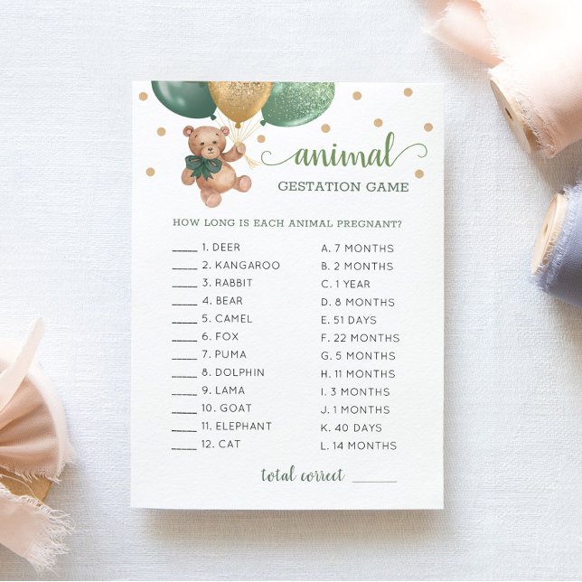 Teddy Bear Animal Gestation Game Baby Shower Card (Creator Uploaded)