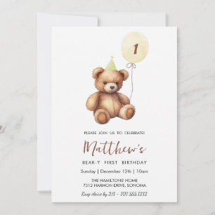 Teddy Bear ANY AGE birthday Invitation