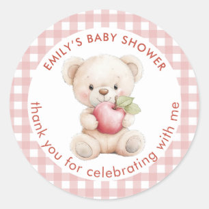 Teddy Bear Apple Gingham Thank You Baby Shower  Classic Round Sticker
