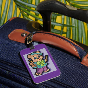Teddy Bear Artist with Beret and Paint Brushes Luggage Tag