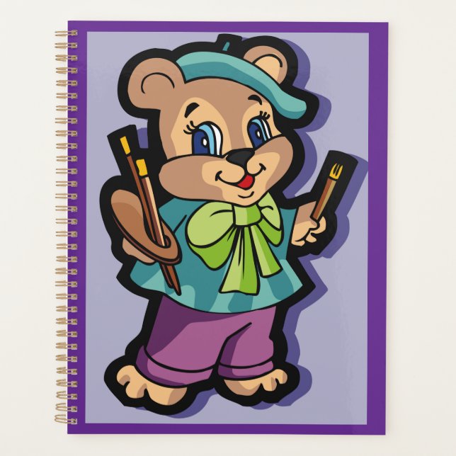 Teddy Bear Artist with Beret and Paint Brushes Planner (Front)